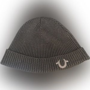 True Religion Kids Black Cotton Beanie Logo Print